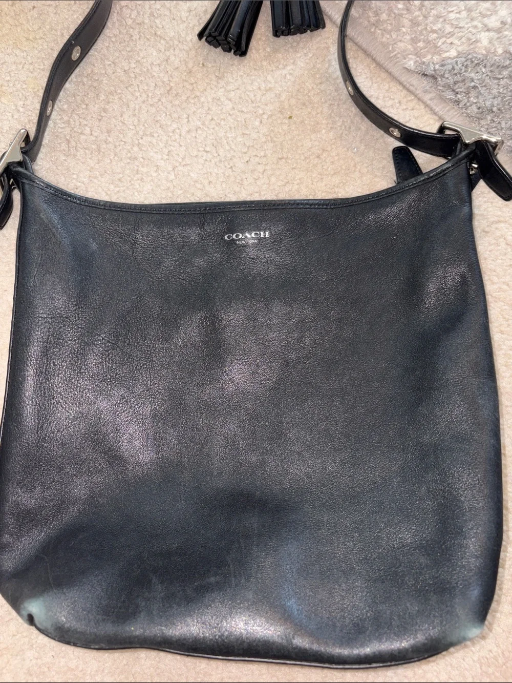 Coach Legacy Leather Tassel Duffle Hobo Bag Black Style 19889